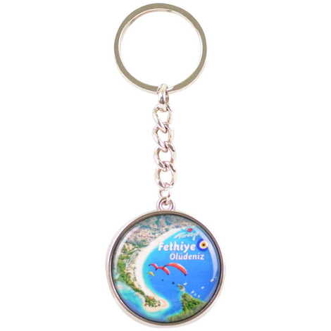 Fethiye Themed Metal Double Face Round Keychain 40x95 mm - 7