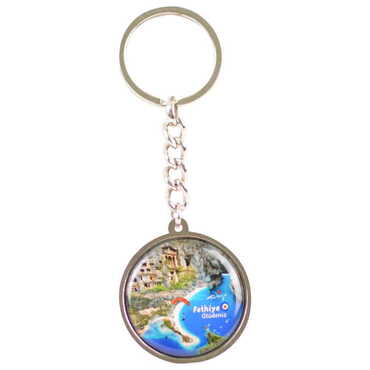 Fethiye Themed Metal Double Face Round Keychain 40x95 mm - 8