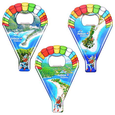 Fethiye Themed Parachute Shaped Metal Magnetic Opener 113x75 mm - 3