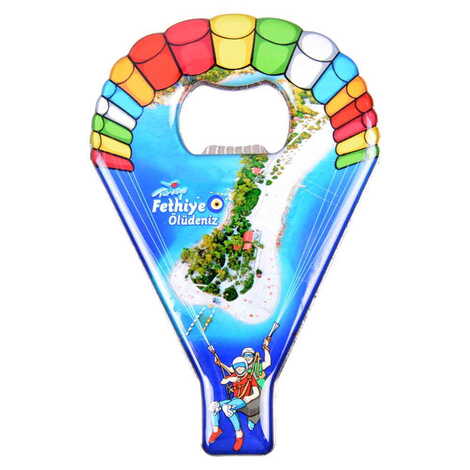 Fethiye Themed Parachute Shaped Metal Magnetic Opener 113x75 mm - 6