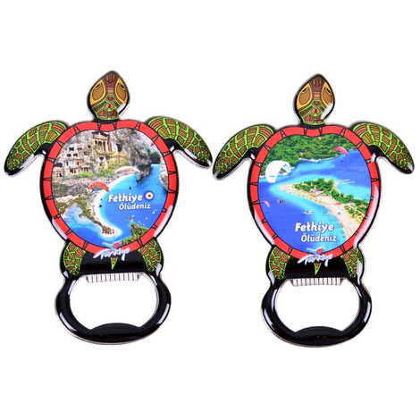 Fethiye Themed Turtle Shaped Metal Magnetic Bottle Opener 103x75 mm - 3