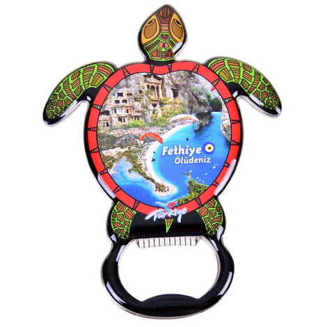 Fethiye Themed Turtle Shaped Metal Magnetic Bottle Opener 103x75 mm - 4