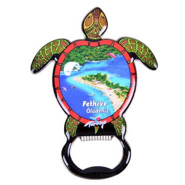 Fethiye Themed Turtle Shaped Metal Magnetic Bottle Opener 103x75 mm - 5