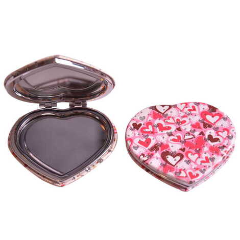 Flower Themed Custom Printed Heart Shape Compact Mirror - 3