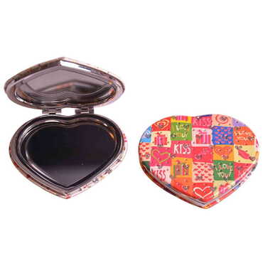 Flower Themed Custom Printed Heart Shape Compact Mirror - 4