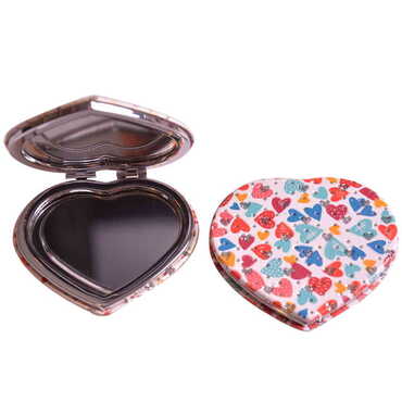 Flower Themed Custom Printed Heart Shape Compact Mirror - 5