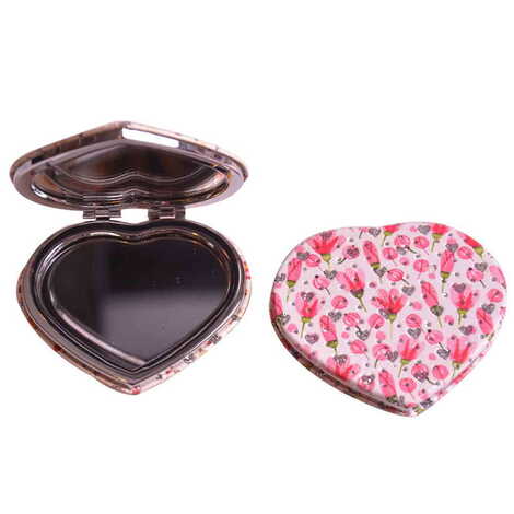 Flower Themed Custom Printed Heart Shape Compact Mirror - 6