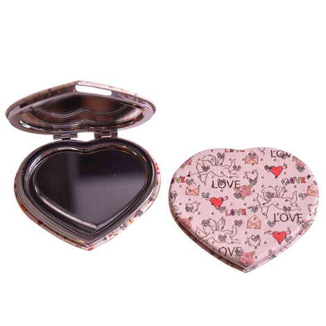 Flower Themed Custom Printed Heart Shape Compact Mirror - 7