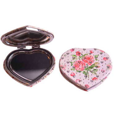 Flower Themed Custom Printed Heart Shape Compact Mirror - 8