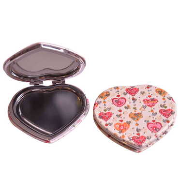 Flower Themed Custom Printed Heart Shape Compact Mirror - 9