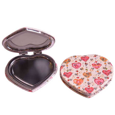 Flower Themed Custom Printed Heart Shape Compact Mirror - 9