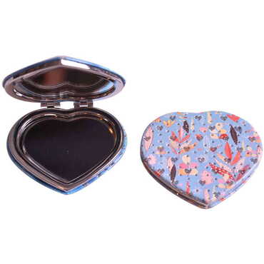 Flower Themed Custom Printed Heart Shape Compact Mirror - 10