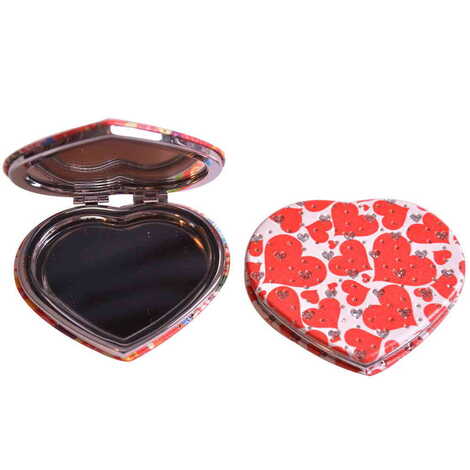 Flower Themed Custom Printed Heart Shape Compact Mirror - 11