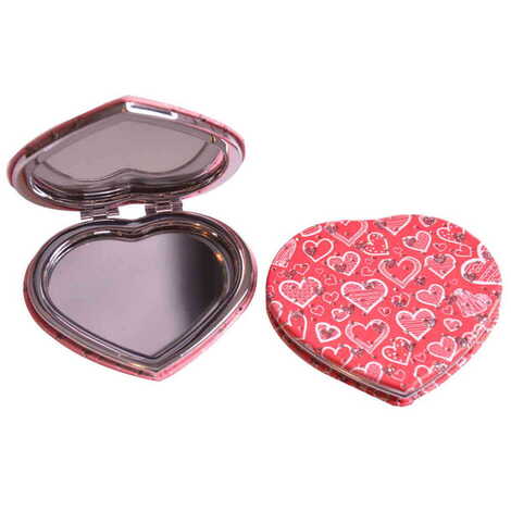 Flower Themed Custom Printed Heart Shape Compact Mirror - 13