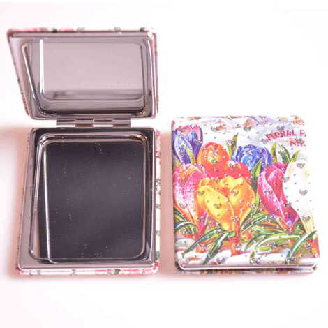 Flower Themed Custom Printed Rectangle Pocket Mirror - 8