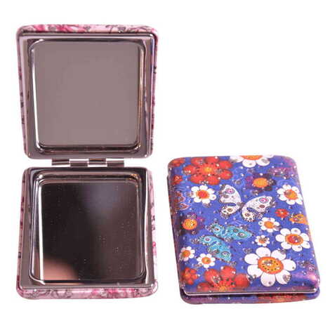 Flower Themed Custom Printed Rectangular Curved Pocket Mirror - 13