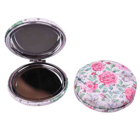 Flower Themed Custom Printed Round Curved Pocket Mirror - 5