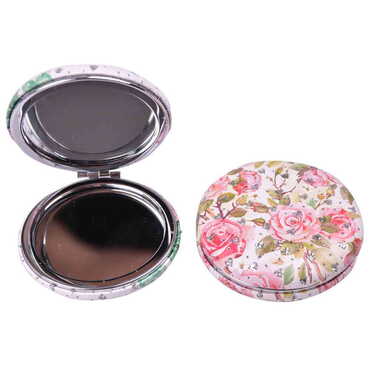 Flower Themed Custom Printed Round Curved Pocket Mirror - 8