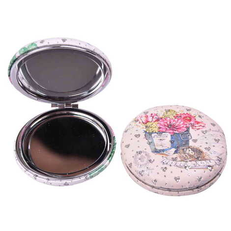 Flower Themed Custom Printed Round Curved Pocket Mirror - 9