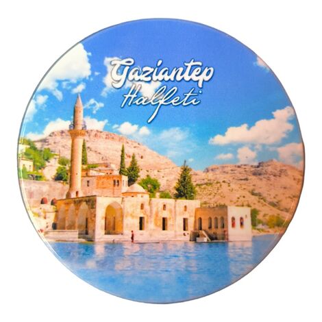 Gaziantep Themed Ceramic Round Shiny Fridge Magnet 7 cm - 1