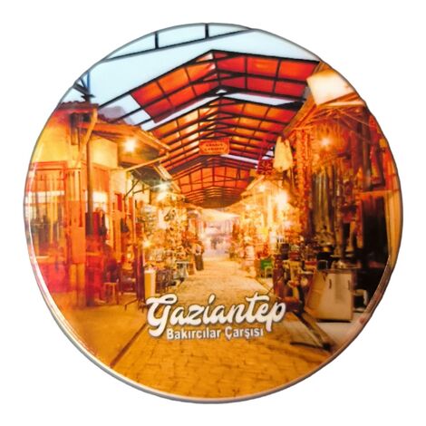 Gaziantep Themed Ceramic Round Shiny Fridge Magnet 7 cm - 3