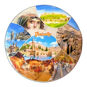 Gaziantep Themed Ceramic Round Shiny Fridge Magnet 7 cm - 4