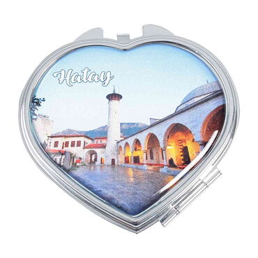 Hatay Themed Customised Metal Epoxy Travel Make Up Compact Heart Shaped Mirror 70x65x8 mm - 5