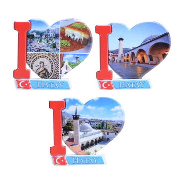 Hatay Themed Customised UV Printed Plastic Base Heart Shaped Fridge Magnet 86x62 mm - 3