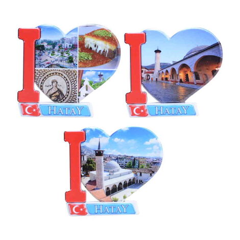 Hatay Themed Customised UV Printed Plastic Base Heart Shaped Fridge Magnet 86x62 mm - 3