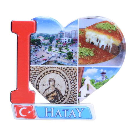 Hatay Themed Customised UV Printed Plastic Base Heart Shaped Fridge Magnet 86x62 mm - 4