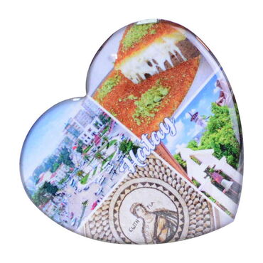 Hatay Themed Epoxy Dome Heart Souvenir Fridge Magnet 65x60 mm - 4