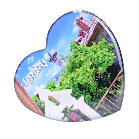 Hatay Themed Epoxy Dome Heart Souvenir Fridge Magnet 65x60 mm - 6