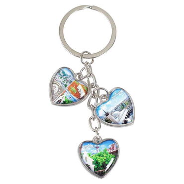 Hatay Themed Metal Keychain With 3 Charms - Heart 40x85 mm - 4