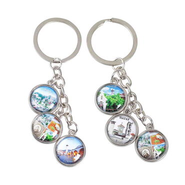 Hatay Themed Metal Keychain With 3 Charms - Round 40x90 mm - 2