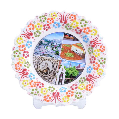 Hatay Themed Turkish Ceramic Plate With Epoxy 18 Cm - 5