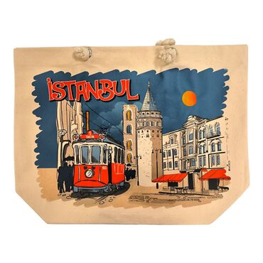 Toptan İstanbul Temalı Dijital Baskılı Kanvas Plaj Çantası 35x40 cm - 7