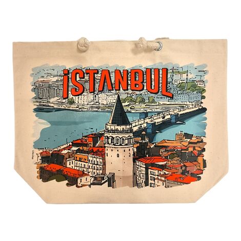 Toptan İstanbul Temalı Dijital Baskılı Kanvas Plaj Çantası 35x40 cm - 8