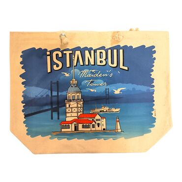 Toptan İstanbul Temalı Dijital Baskılı Kanvas Plaj Çantası 35x40 cm - 9