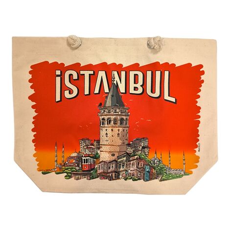 Toptan İstanbul Temalı Dijital Baskılı Kanvas Plaj Çantası 35x40 cm - 10