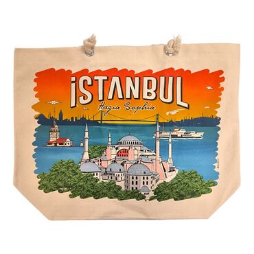 Toptan İstanbul Temalı Dijital Baskılı Kanvas Plaj Çantası 35x40 cm - 11