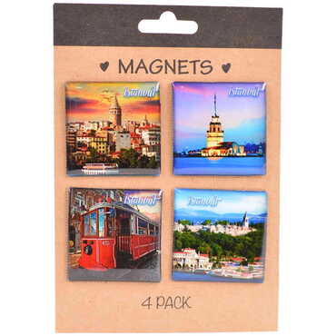 Toptan İstanbul Temalı Myros 4 Lü Kartonet Magnet Seti̇ 40*40 Mm - 3