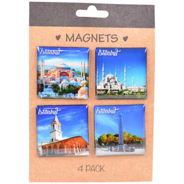 Toptan İstanbul Temalı Myros 4 Lü Kartonet Magnet Seti̇ 40*40 Mm - 4