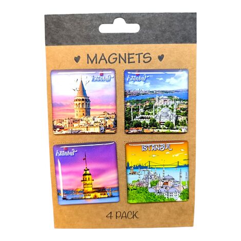 Toptan İstanbul Temalı Myros 4 Lü Kartonet Magnet Seti̇ 40*40 Mm - 10