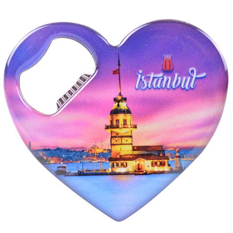 Toptan İstanbul Temalı Myros Metal Kalp Açacak Magnet 85x76 mm - 7