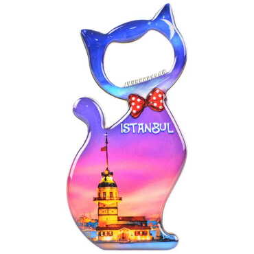 Toptan İstanbul Temalı Myros Metal Kedi Açacak Magnet 97x48 mm - 5