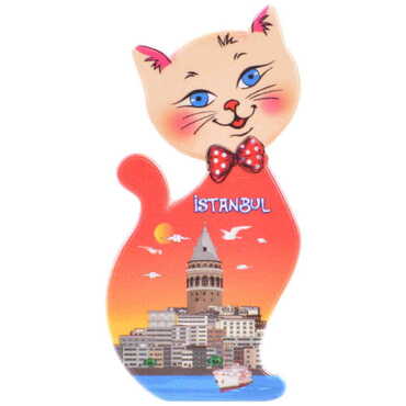 Toptan İstanbul Temalı Uv Baskılı Kedi Şekilli Magnet 43x87 mm - 6