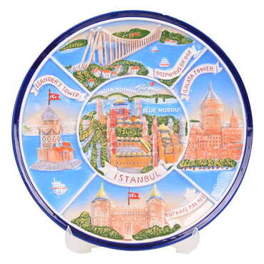 Istanbul Themed Blue Ceramic Plate 26 Cm - Myros