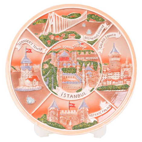 Istanbul Themed Brown Ceramic Plate 26 Cm - 1