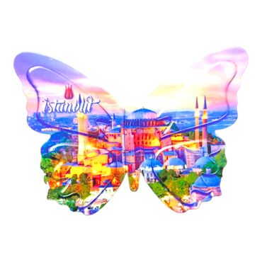 Istanbul Themed Customised UV Printed Plastic Base Butterfly Shaped Fridge Magnet 80x58 mm - 3