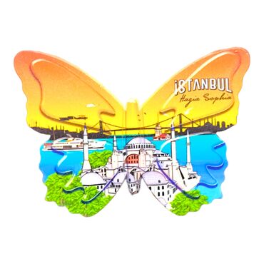 Istanbul Themed Customised UV Printed Plastic Base Butterfly Shaped Fridge Magnet 80x58 mm - 4